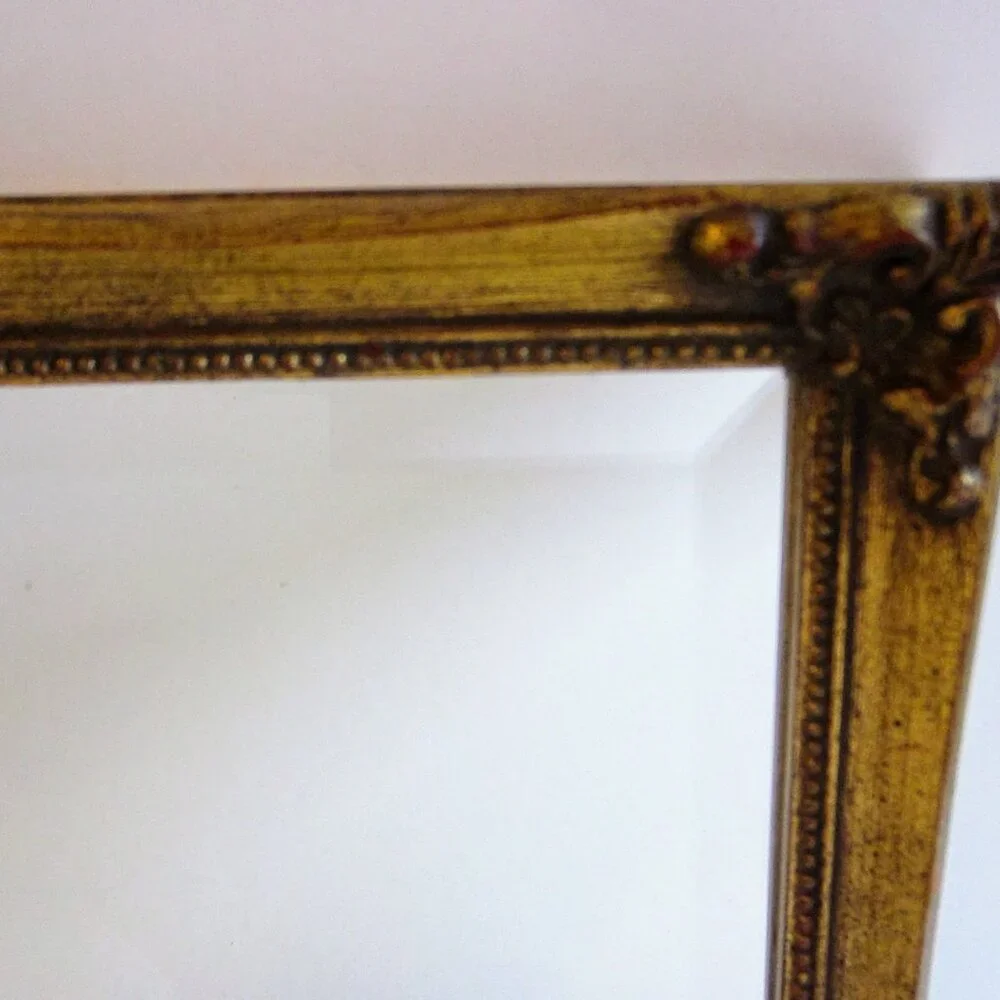 Burnes Small Beveled Mirror Gilt Decorated Floral Design